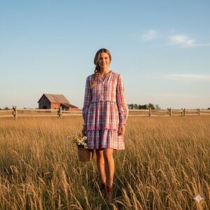 J. Crew Pink‎ Plaid Ruffle Tiered Dress Sz 00 Prairie Country Cottage Americana